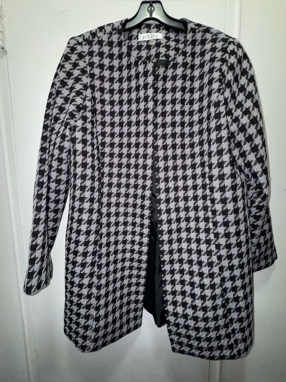 Kasper Black & White Houndstooth Open-Front Lightweight Spring Coat 14
